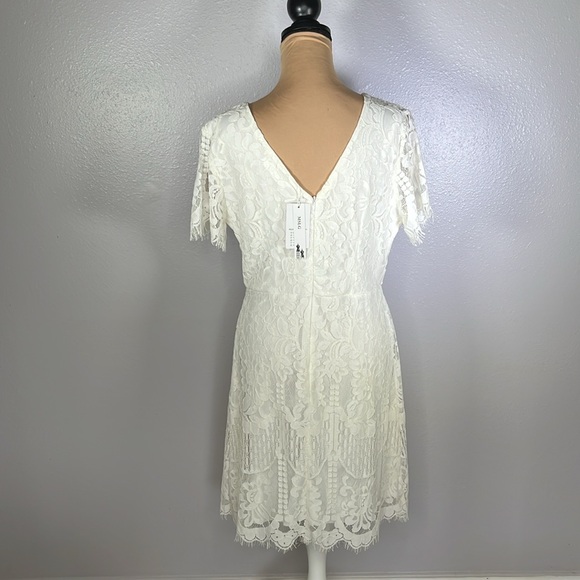 NWT feminine bridal graduation White lace overlay short sleeve mini dress sz L - Picture 5 of 11
